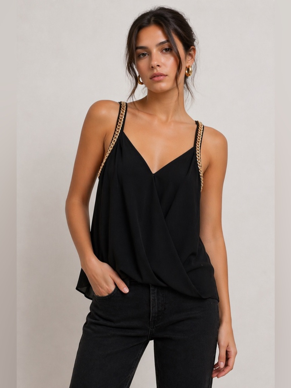 NAKED ZEBRA CHAIN ACCENT CAMISOLE